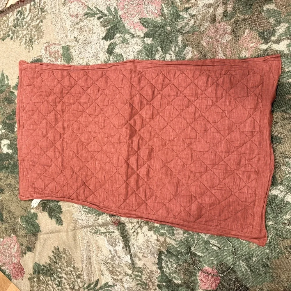 Pottery Barn Kind Size Belgian Flax Linen Diamond Quilted Sham 36” x20”
